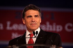Former Texas Governor Rick Perry speaking at a Republican leadership conference in 2013. Perry opposed Medicare expansion under the Affordable Care Act, resulting in Texas opting out of the expansion.