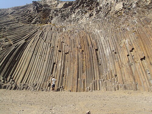 Natural columns of igneous rock separated from each other by columnar joints, in Madeira