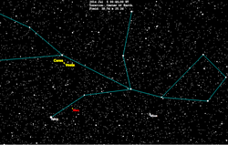 Conjunction of Ceres and Vesta near the star Gamma Virginis on 5 July 2014 in the Constellation of Virgo.
