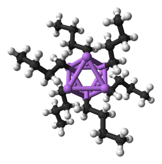 Structure of the octahedral n-butyllithium hexamer, (C4H9Li)6.[137] The aggregates are held together by delocalised covalent bonds between lithium and the terminal carbon of the butyl chain.[138] There is no direct lithium–lithium bonding in any organolithium compound.[122]: 264