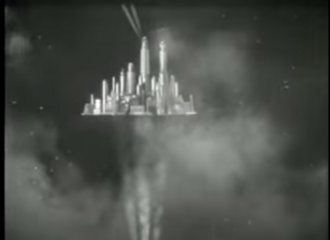 The Hawkmen's floating metropolis Sky City depicted in Flash Gordon (1936)