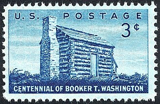 On the 100th anniversary of his birth, April 5, 1956, the US Post office issued a commemorative stamp depicting the birthplace of Booker T. Washington in Franklin County, Virginia.[1]