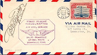 Cover flown aboard the first airmail flight by Charles Lindbergh, from Brownsville, Texas to Mexico City, March 10, 1929