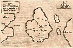 Kircher's map of Atlantis, oriented with south at the top, from Mundus Subterraneus.