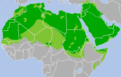 Arabic language mapDark green: majority; light green: significant minority
