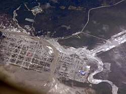 The river's new course shown in the center of the image. North is to the left.