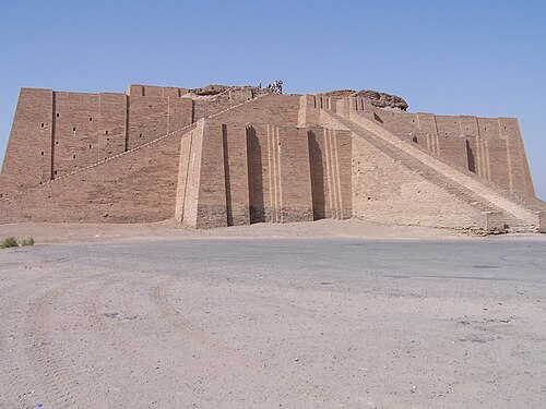 The Great Ziggurat of Ur (Dhi Qar Governorate, Iraq), built during the Third Dynasty of Ur (c. 2100 BC), dedicated to the moon god Nanna