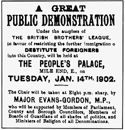 1902 rally in London, England against destitute foreigners