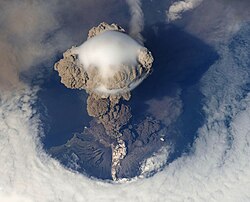 An early stage of the July 12, 2009, eruption of Sarychev volcano, seen from space
