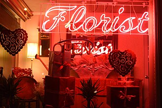 Neon sign in a Hamden, Connecticut, florist shop