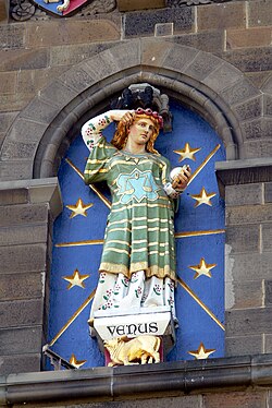 Venus, wearing the sign of Libra on her midsection, and Taurus at her feet, at Cardiff Castle, Wales