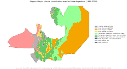 Köppen climate map of Salta, Argentina