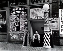 Bowery restaurant photograph for Changing New York, 1935.