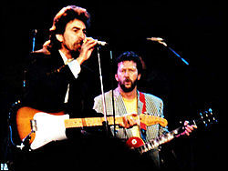 Harrison and Eric Clapton during the 1987 The Prince's Trust concert