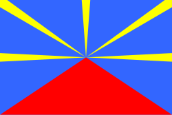 The 1975 "radiant volcano" design is the most commonly used unofficial flag to represent Réunion.[136]