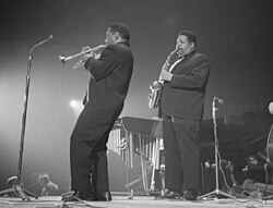 Nat (left) and Cannonball Adderley at the Concertgebouw, Amsterdam, in 1961