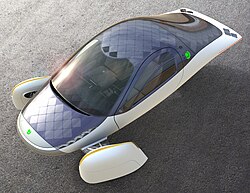 Solar panels on the hood, roof, dashboard and hatch of the Aptera EV