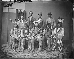 Mandan and Arikara delegation. Seated at center: Arikara chief Son of the Star