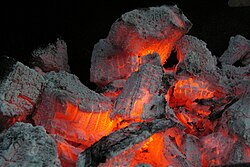 Smouldering combustion in glowing embers of barbecue coal briquettes