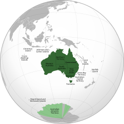 A map of the Commonwealth of Australia showing its six states and ten territories