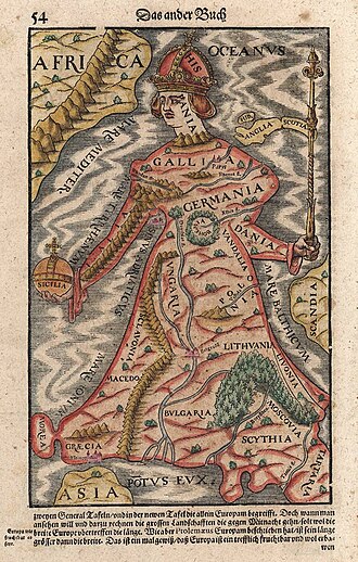 Europa Regina (representation of Europe printed by Sebastian Munster), 1570