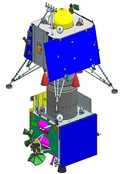 Vikram lander mounted on top of the orbiter of Chandrayaan-2 spacecraft