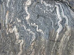 Folded foliation in a metamorphic rock from near Geirangerfjord, Norway