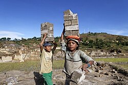 These young boys are among the millions of children in child labour worldwide. They work at a brickyard in Antsirabe, Madagascar.