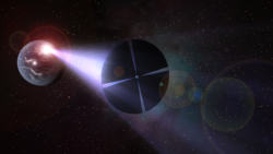 Artist rendering of a light sail propelled by an Earth based laser