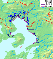 Change of coastline of Ariake Sea, Mount Unzen in the center, Kumamoto Prefecture (right) and Amakusa islands (down) were affected by tsunami