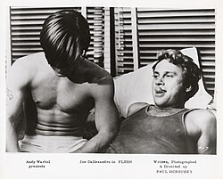 Warhol superstars Joe Dallesandro and Louis Waldon in Flesh (1968), directed by Paul Morrissey