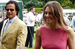 Hurley with her then-husband Arun Nayar at the Ampney Crucis Village Fete in 2008