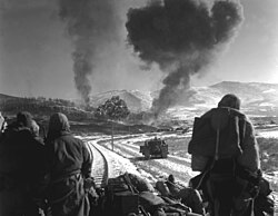 F4U-5 Corsairs provide close air support to U.S. Marines during the Battle of Chosin Reservoir, December 1950.