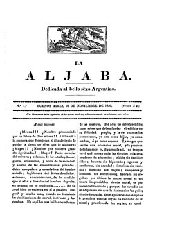 First edition of La Aljaba (1830), the first magazine by women and for women of Latin America, and one of the first ones in the world. Also, the first literary magazine of Argentina.