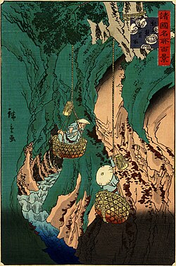 Iwatake (Umbilicaria esculenta) gathering at Kumano in Kishū, by Hiroshige II