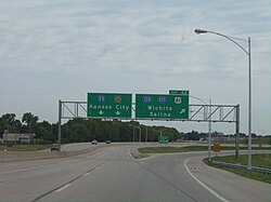 Interstate 135 begins at this exit from the Kansas Turnpike (Interstate 35) in south-central Wichita.