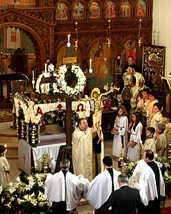 The descent from the cross, commemorated in Vespers of Holy and Great Friday, Greek Orthodox Cathedral in Toronto, Canada