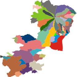 Map of municipalities in the Metropolitan City of Catania (Mount Etna at top right)