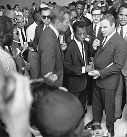 Charlton Heston (left) with James Baldwin, Marlon Brando, and Harry Belafonte at the Civil Rights March on Washington for Jobs and Freedom 1963: Sidney Poitier is in the background.