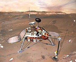 Conceptual drawing of the Mars Polar Lander on the surface of Mars.