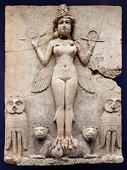 The Queen of the Night relief. The figure could be an aspect of the goddess Ishtar, Babylonian goddess of sex and love.