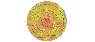 MOLA map showing boundaries of Terra Cimmeria near the south pole and other regions