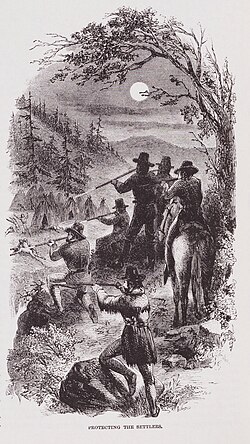 Protecting the Settlers, an illustration by J. R. Browne for his work The Indians of California (1864)