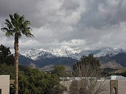 The nearby Santa Catalina Mountains, covered in snow