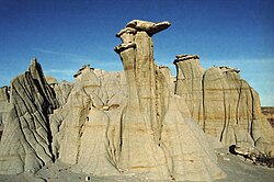 Caprock atop hoodoos in Theodore Roosevelt National Park, North Dakota, U.S.