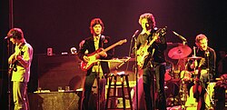 Bob Dylan and The Band in Chicago, 1974: (left to right) Danko, Robertson, Dylan and Helm