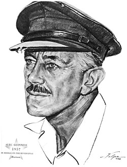 Drawing by Nicholas Volpe after Guinness won an Oscar in 1957 for his role in The Bridge on the River Kwai