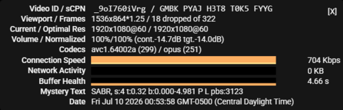 A YouTube Stat that shows H.264 AVC and Opus. H.264 high quality up to 1080p 60fps for YouTube uploaded to render.