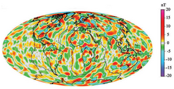 A model of short-wavelength features of Earth's magnetic field, attributed to lithospheric anomalies[72]