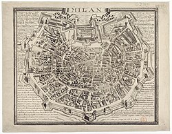 A 1680 map of Milan, with the Spanish walls encircling the city